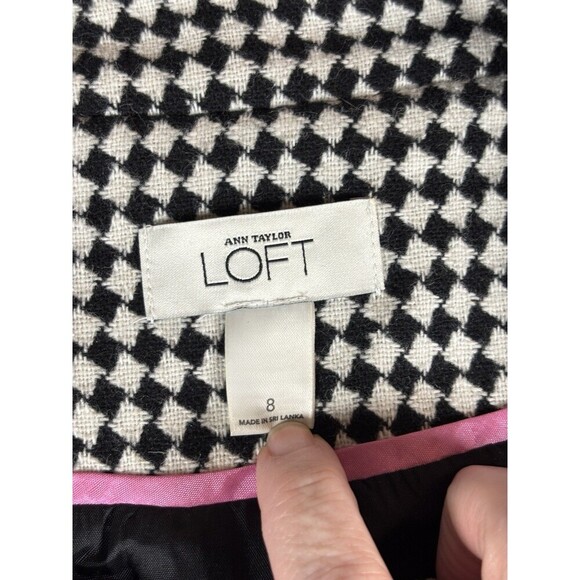 Loft Wool Cape Jacket Black White Checkered Pattern 8 Belted Cropped Wide Sleeve - Picture 3 of 10
